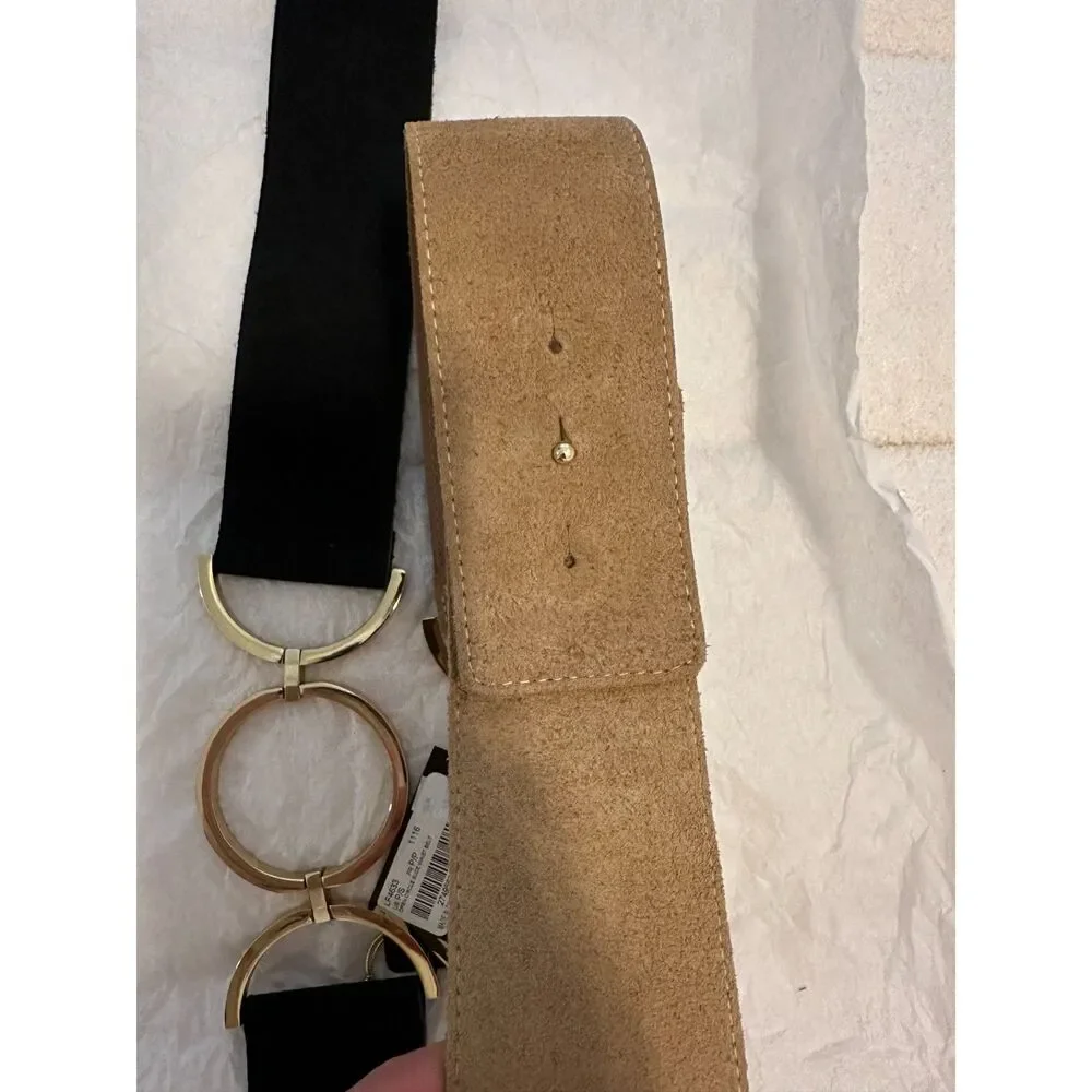 NWT Bebe Women Suede Belt Black Tan Small